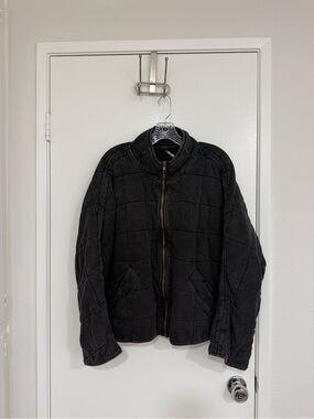 Free People Washed Black Quilted Zip-Front Jacket